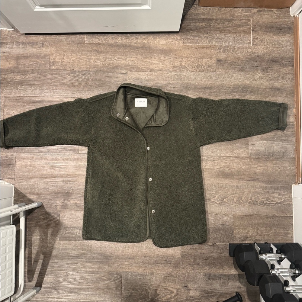 Velvet brand green Sherpa jacket